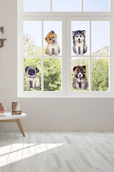 Sim Tasarım - Sim18 - Watercolor Style Cute Dogs Wall Sticker Set Colorful