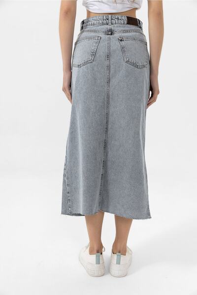 EtkiModa Kadın Buz Mavi Önü Yırtmaçlı Kot Etek