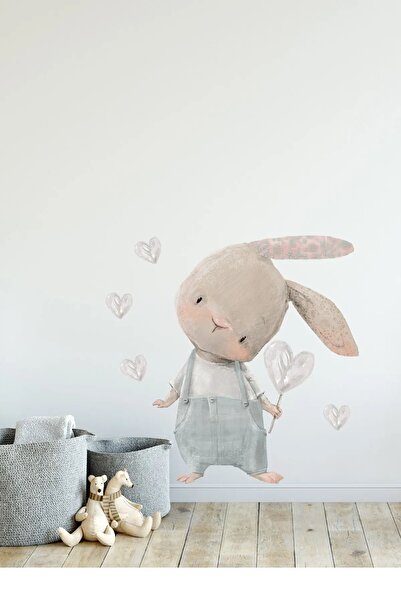 Sim Tasarım Gri Renkli Sevimli Tavşan Sim71