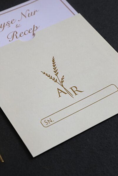 Pixel Davetiye 100 Adet - Krem Altın Yaldız Düğün Davetiye - Düğün - Nişan - ...