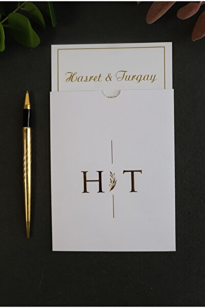 Pixel Davetiye Beyaz - 100 Adet Düğün Davetiye Altın Yaldızlı - Düğün - Nişan - Kına Sünnet Davetiyesi-3180