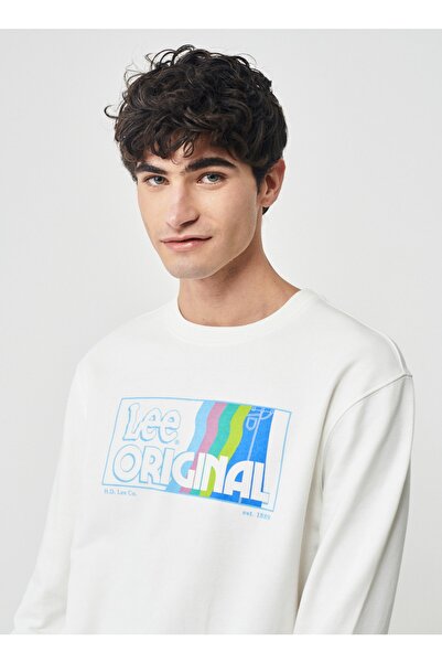 Lee Crew Neck Ecru Men's T-Shirt Ll20Frnq_Bicycle Neck Sweatshirt