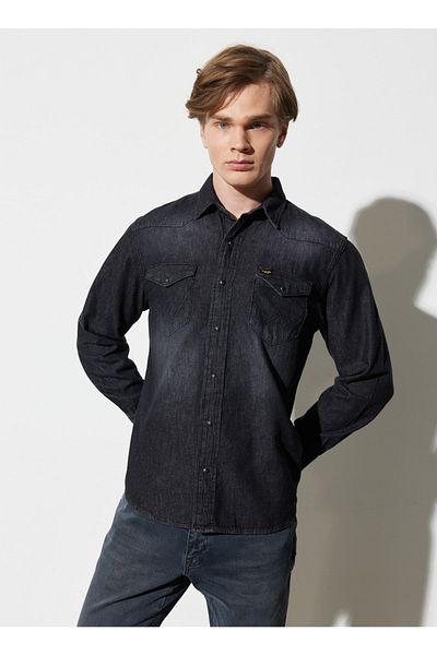 WRANGLER Shirt Collar Men's T-Shirt W5Mslw339_Long Sleeve Jean Shirt