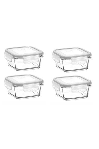 LAV Glass Locked Storage Container Set of 4 Breakfast Frs227 White