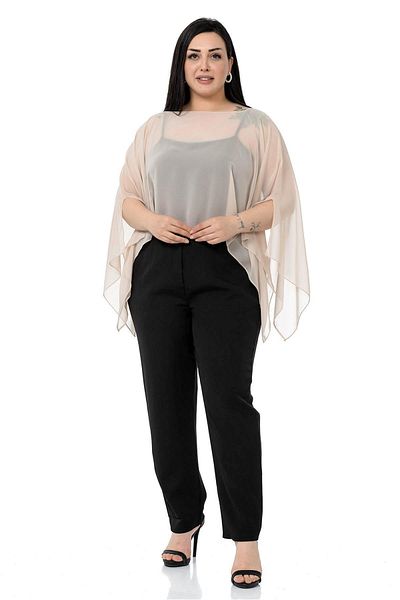 DISENTIS MODEST Plus Size Asymmetrischer Schnitt Chiffon Beige Cape Bolero