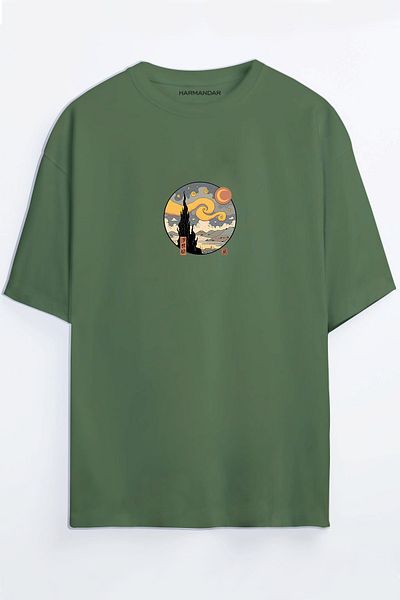 Harmandar Μπλουζάκι Starry Night Painting Unisex Khaki Oversize