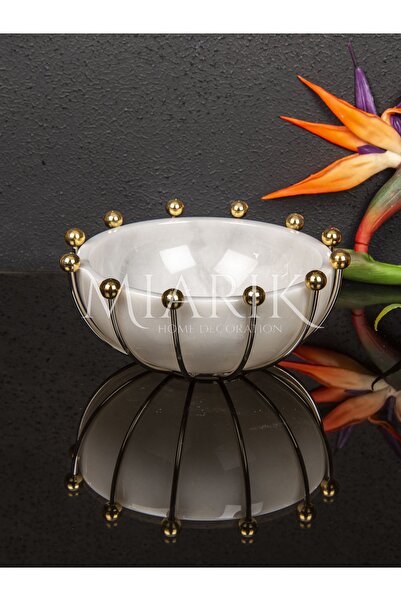 MIARIK DESIGN & DEKORASYON Ahtapot Mermer Pirinç Dekor Kase Gümüş Buyuk Boy 1...