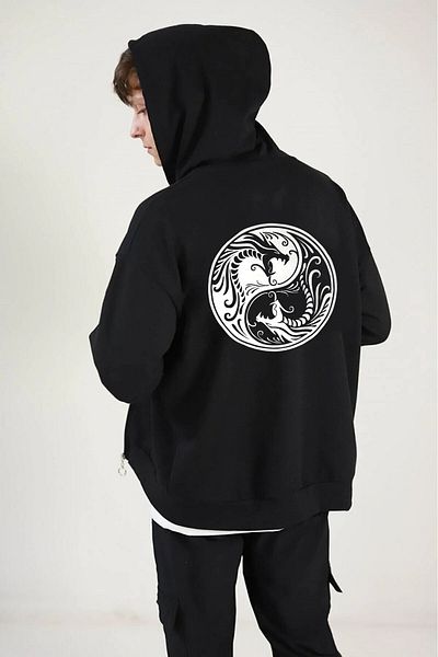 ciwi&life Unisex 2ip πλεκτό ύφασμα Ying Yang Dragon Reflector Print Oversize Ζακέτα