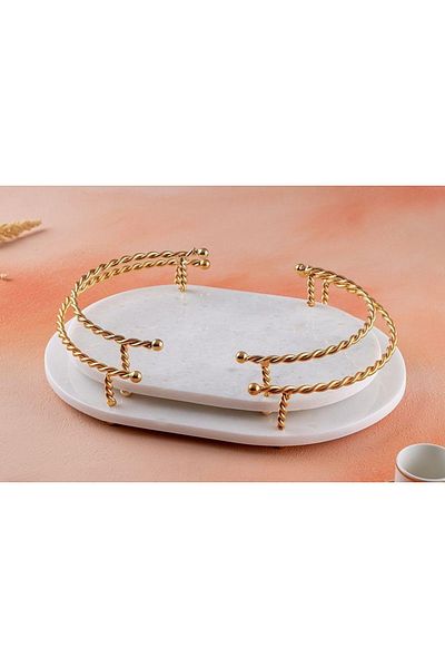 ACAR Gr-5729 Marble Oval 2-Piece Tray Set Twisted
