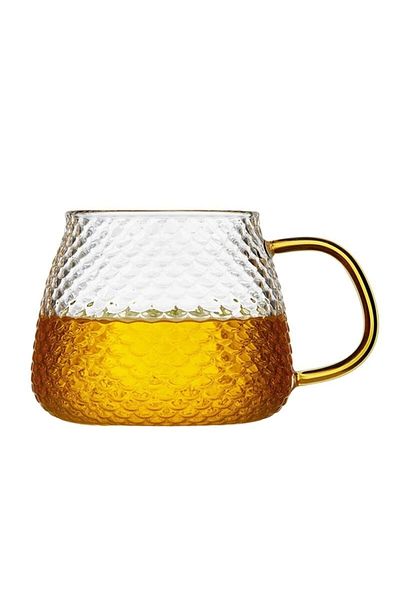 morponi Borosilicate Glass Luxury Frosted Glass Mug with Gold Handle Detail 350 ml 1 Piece