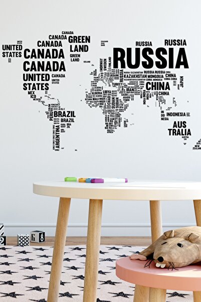 Sim Tasarım Dünya Haritası Ülke Isimleri Yazılı