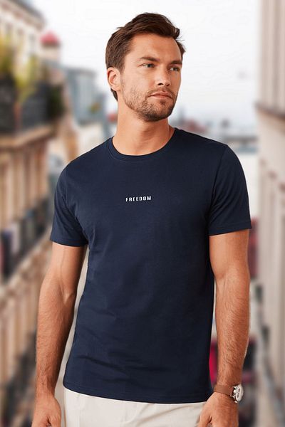 BESSA Ανδρικό μπλουζάκι Freedom Printed Navy Blue - Άνετη εφαρμογή, λαιμόκοψη