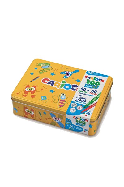 CARIOCA 100 Color Kit Süper Yıkanabilir Keçeli Kalem Seti 100'lü Boyama Kitabı Ve Sarı Metal Kalem K