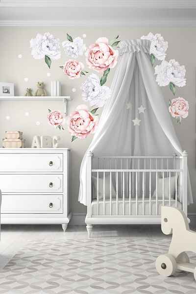 Sim Tasarım Peony Flower Wall Sticker Set of 10