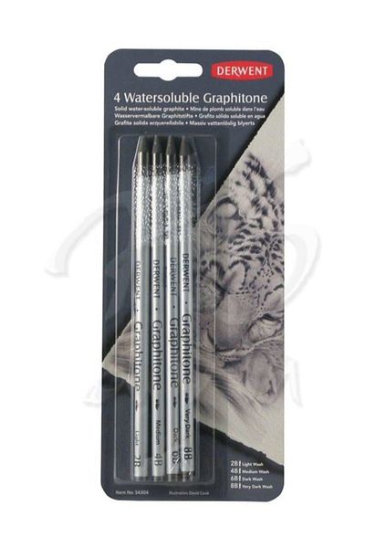 Derwent Watersoluble Graphitone Water Based Graphitone Stick 4-Piece Blister