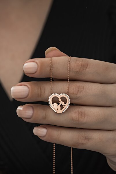 Nereze 925 Ayar Anne Bebek Kalp Kolye Kadın Gümüş Kolye