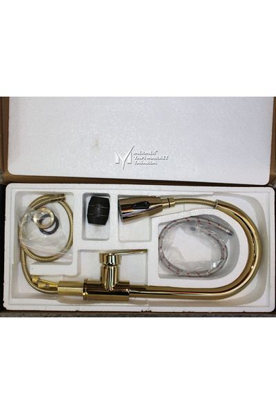 MYM Mermer Yapı Market Tasarım Fountain Gold Plated Sink Faucet - With Hose
