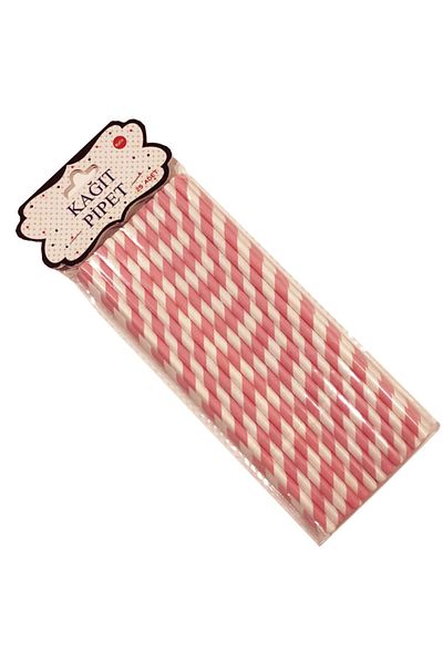 MAVİ PARTY Paper Straws Striped Pink 25 Pieces