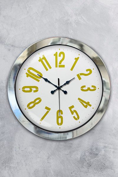 Kasva Concept Gift 36 cm Chrome Metal Yellow Number Wall Clock