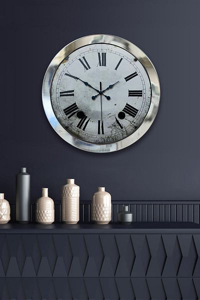 Kasva Concept Gift 36 cm Chrome Metal Roman Wall Clock
