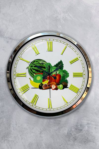 Kasva Concept Gift 40 cm Chrome Metal Fruit Wall Clock