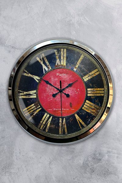 Kasva Concept Gift 40 cm Chrome Metal Red-Black Wall Clock