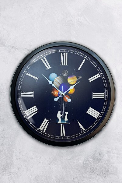 AİB STORE ساعة حائط بالون كوكب معدني أسود مقاس 40 سم