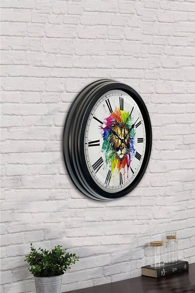 Kasva Concept Gift 40 cm Black Metal Lion Wall Clock