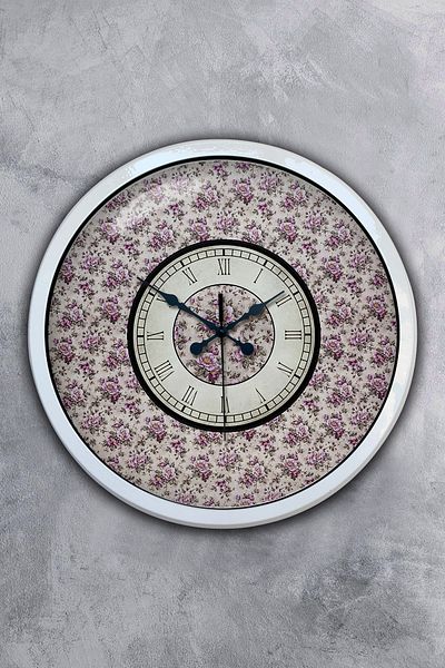 Kasva Concept 40 cm White Metal Purple Flower Wall Clock