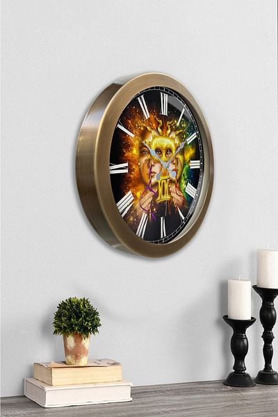 Kasva Concept Gift 36 cm Antique Metal Gemini Sign Wall Clock