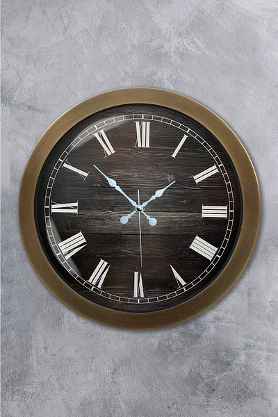 Kasva Concept Gift 36 cm Antique Metal Wooden Roman Numeral Wall Clock