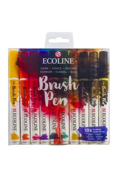 Talens Ecoline Brush Pen Brush Tip Pen Set 10 Colors Dark Colors