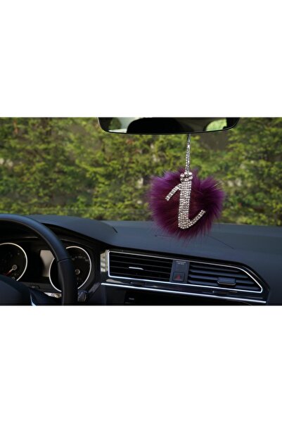 Arabasına Aşıklar Kulubü Purple Feather Silver Jewelled Rearview Mirror Neckl...