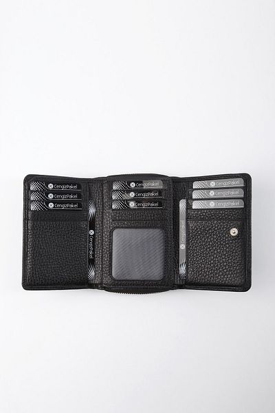 CENGİZ PAKEL Genuine Leather Black Women's Wallet