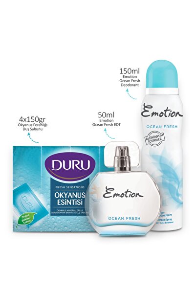 Emotion Ocean Fresh Edt 50 ml Kadın Parfüm +150 ml Deodorant + 4x150gr Okyanus Ferahlığı Sabun 1742751043430