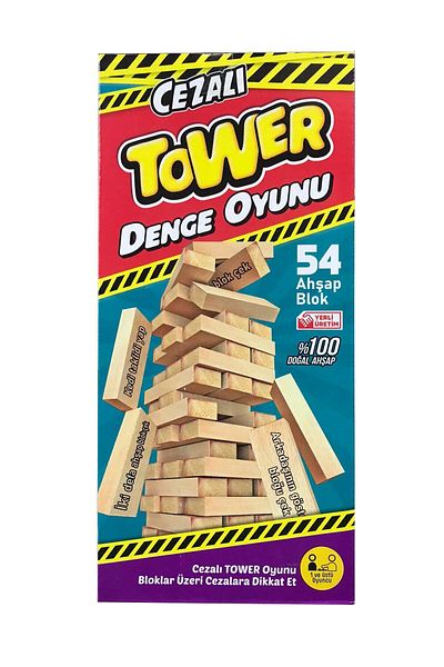 Elif İş Eğitim Balance Game Penalty Jenga - Penalty Tower - Wooden Large Size 54 Pieces