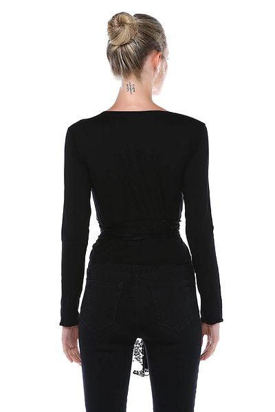 Quincey Women's Black Lace Wrap Blouse BD2409