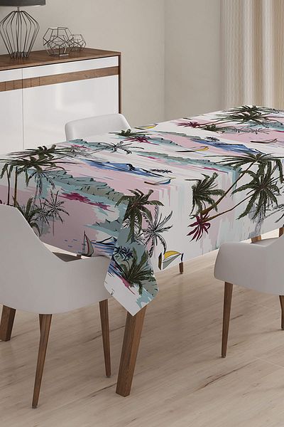 Realhomes Față de masă imprimată digitală cu model palmier modern - 120 x 140 cm