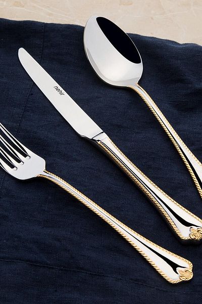 Nehir Fulya Gold Plain 89 Piece Cutlery Set