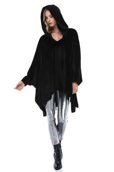 Quincey Women's Black Velvet Poncho HK2519