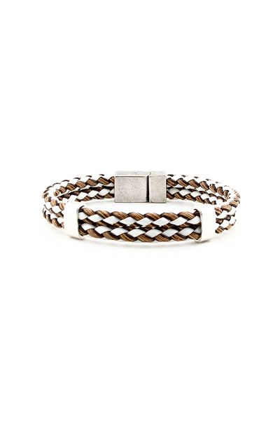 Solfera Men's Brown White Knitted Magnetic Metal Clip Bracelet BT398