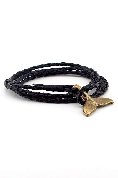 Solfera Men's Bronze Whale Tail 4 Sira Wrap Braid Leather Bracelet BT361