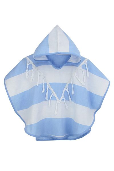Bedinn Peshtemal Poncho Marine Blue White