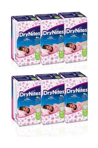 DryNites Emici Gece Külodu/Külot Bez Kız 4-7 Yaş 17-30 KG Large 60 Adet 6PK*1...