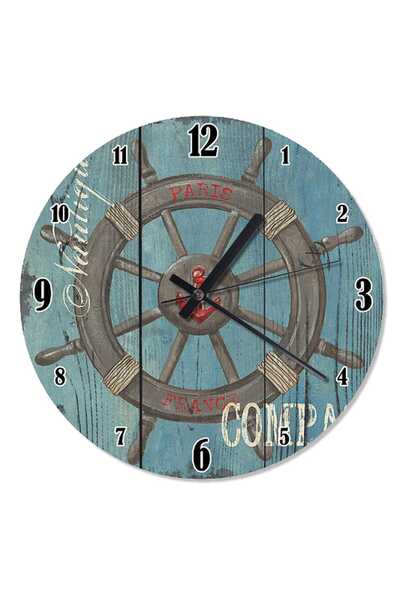 Generic Brand 30 cm Diameter Wooden Look Ship Wheel Printed Wall Clock