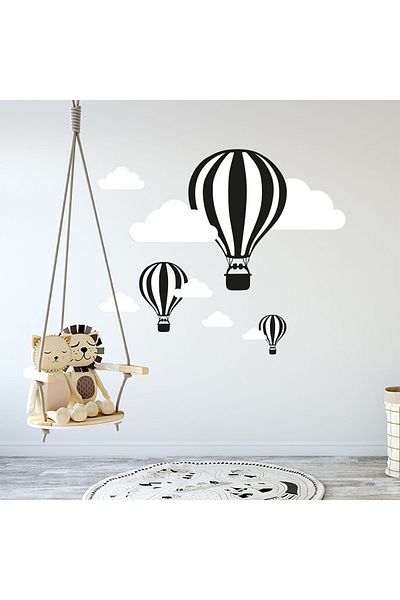 Tilki Dünyası Flying Balloons Black White Fan Baby and Kids Room Sticker