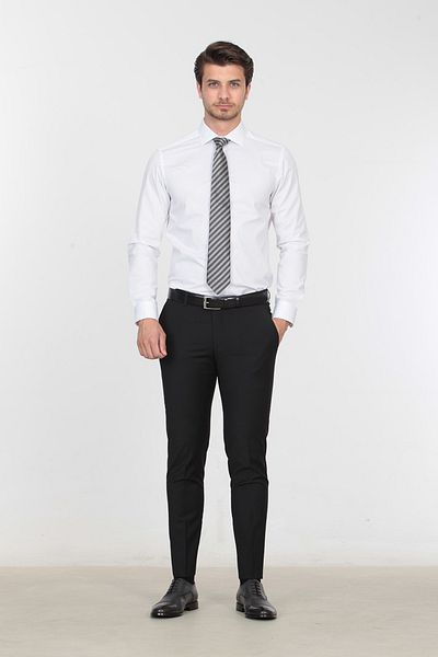 Kip Black Straight Woven Slim Fit Classic Wool Blended Pants