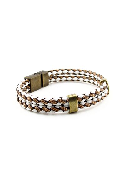 Solfera Men's Brown White Knitted Bronze Magnetic Leather Bracelet BT397