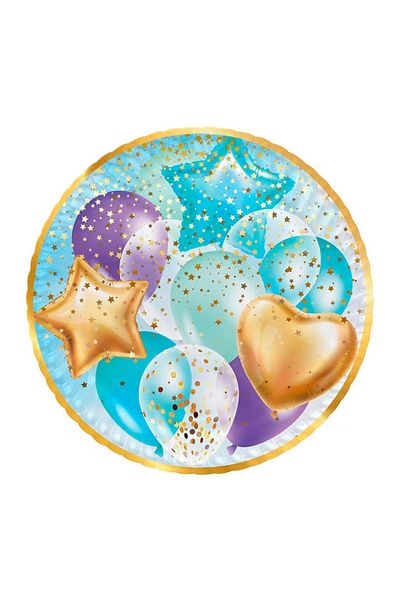 Kazanabil 8-Piece Flying Balloons Sparkling Cardboard Plate Blue