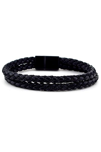 Solfera Men's Double Row Black Leather Bracelet Bt021
